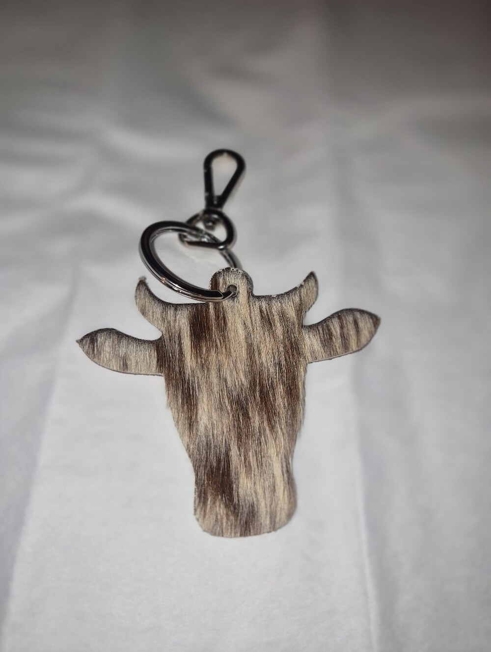 Fur Cow Head Keychain - Brown